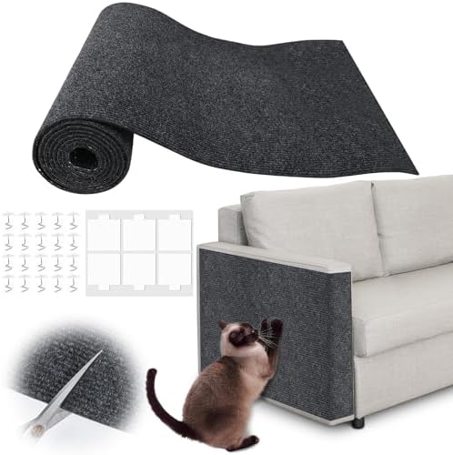 Inchoco self adhesive cat scratching mat roll being trimmed with scissors for custom furniture fit.
