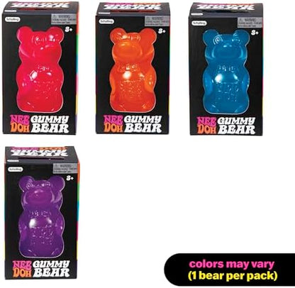Pink Schylling NeeDoh Gummy Bear squishy stress toy being squeezed to reveal jelly filling