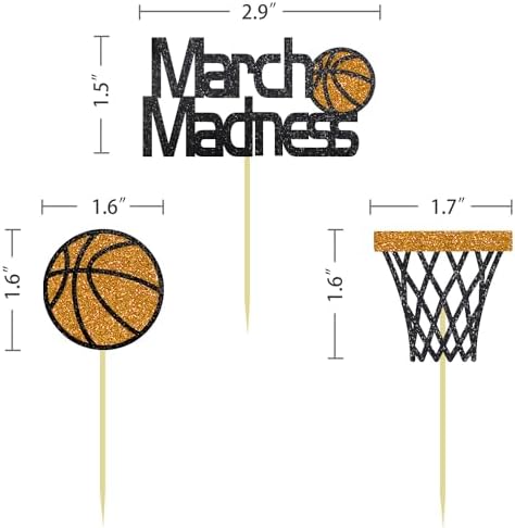 Close up of glittery basketball cupcake picks for parties
