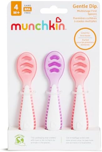 Munchkin three-piece self-feeding starter set for infants learning to manage semi-solid foods.
