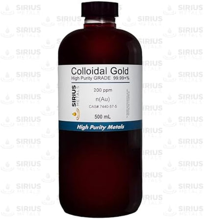 Sirius Metals True Colloidal Gold pure nanoparticle suspension bottle label closeup