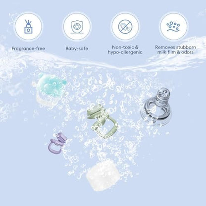 Momfann cleaning tablets removing milk residue from baby bottles
