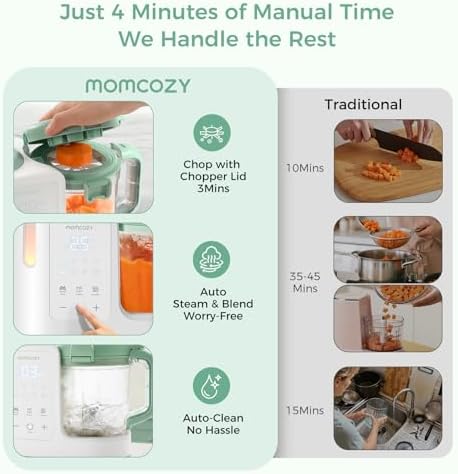 Momcozy automatic puree machine with cyclone six blade attachment