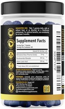 Quality assurance and third-party testing seals displayed alongside the product container.