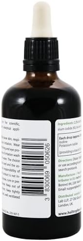 Close up of Heiltropfen 2.2% iodine solution glass pipette
