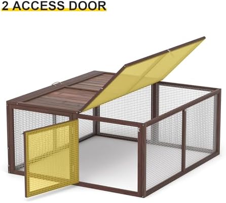 Chicken Coop, Wooden Rabbit Hutch Outdoor Indoor Folding Bunny Cage with Handle Portable Chicken Run with Top & Side Opening Doors Small Animal Playpen No Assembly Pet Poultry Cage for Bunny(Brown) - Image 6