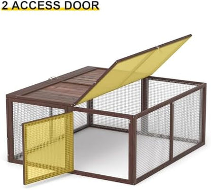 Chicken Coop, Wooden Rabbit Hutch Outdoor Indoor Folding Bunny Cage with Handle Portable Chicken Run with Top & Side Opening Doors Small Animal Playpen No Assembly Pet Poultry Cage for Bunny(Brown) - Image 6