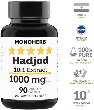 MONOHERB Cissus Quadrangularis supplement label details displaying ingredients and dosage instructions.