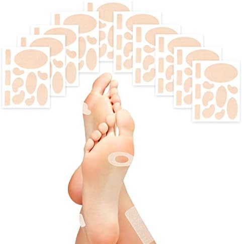 Sheet of pre-cut moleskin patches in 11 different shapes for foot comfort