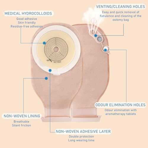Heagimed drainable ostomy pouches displaying the neutral colored opaque fabric for discreet stoma care.