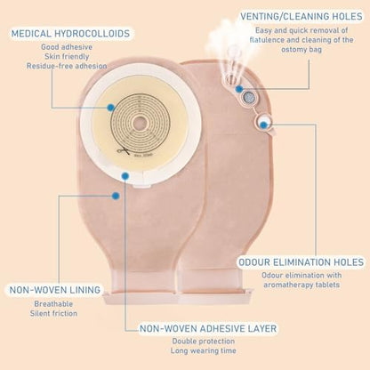 Heagimed drainable ostomy pouches displaying the neutral colored opaque fabric for discreet stoma care.