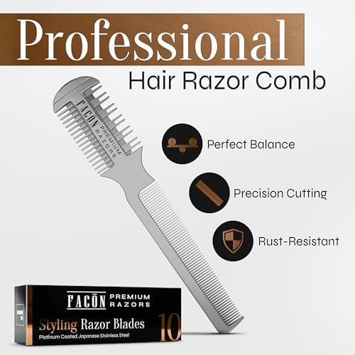 Facon razor comb with 12 replacement blades for salon and home