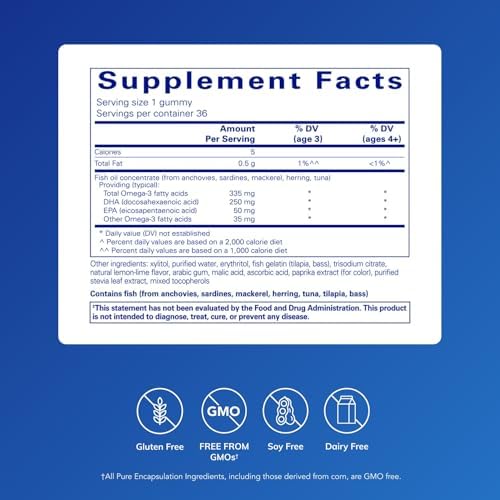 Pure Encapsulations PureNutrients EPA DHA Gummy supplement facts label
