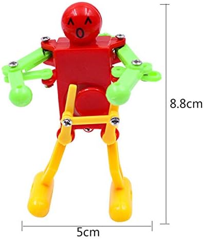 Five colorful plastic clockwork robots showcasing cheerful faces and mechanical winding keys
