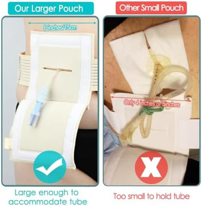 WoundWarrior PEG tube protective binder showing the large square pouch area open with a coiled tube simulator.
