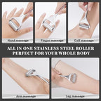 Stainless steel facial roller used for reducing puffiness on cheeks and forehead