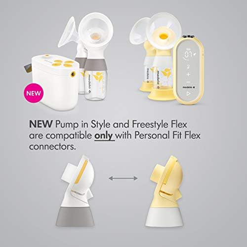 Two pack of Medela PersonalFit Flex connectors with overflow protection mechanism visible