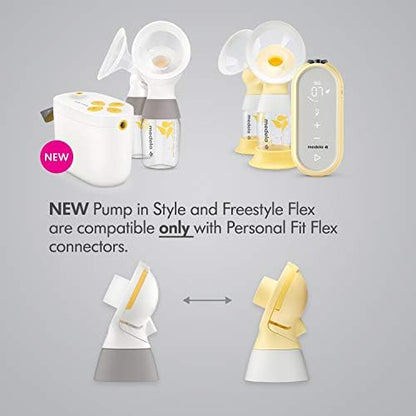 Two pack of Medela PersonalFit Flex connectors with overflow protection mechanism visible