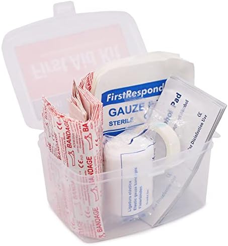 DMI portable first aid box held in hand to show compact travel size.
