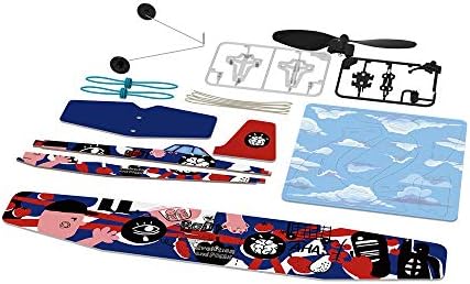 Nineteen piece snap assembly components of the PLAYSTEM rubber band aircraft