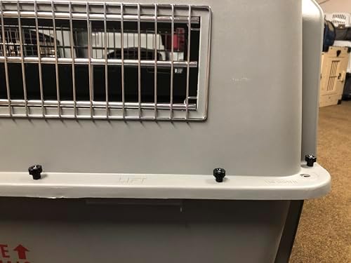 Packaging view of the eight piece universal replacement hardware set for pet travel kennels.