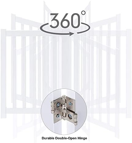 LZRS step over safety pet gate standing in modern hallway containing small dog