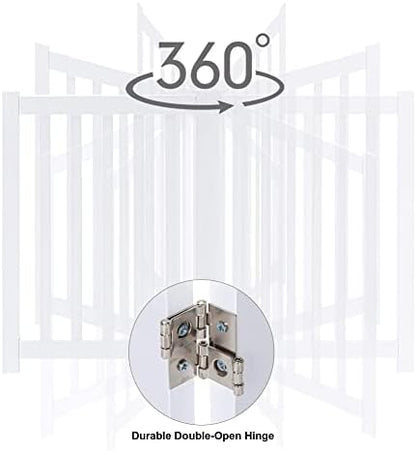LZRS step over safety pet gate standing in modern hallway containing small dog