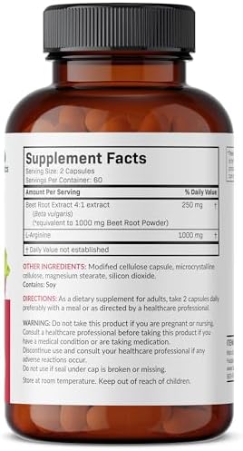 Futurebiotics Beet Root L-Arginine supplement bottle nutrition facts