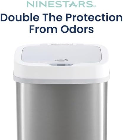 Ninestars white plastic motion sensor trash can showing lid open