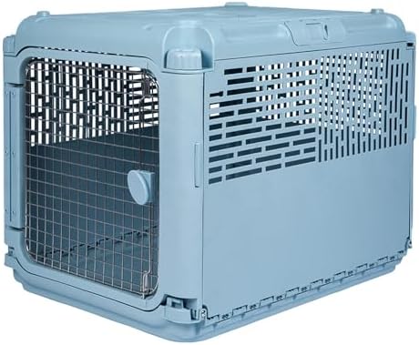 SPORT PET folding pet travel crate folded completely flat demonstrating its space saving storage design.