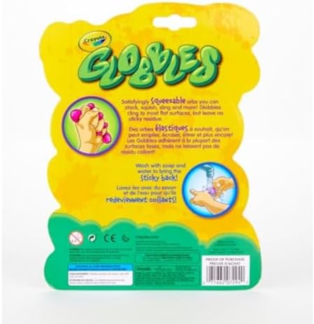 Six count Crayola Globbles being washed under water to restore stickiness.