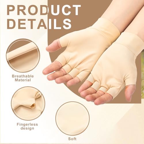 Three pairs of beige protective hand coverings for bruise prevention.
