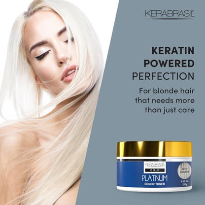 Authentic Kerabrasil platinum color toner treatment packaging details and benefits.