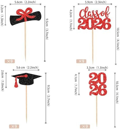 Close up of Class of 2026 graduation cap cupcake picks.