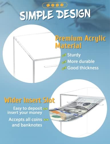 Kypeeka 4.72 inch clear money box packaging contents including the decorative saving sticker pack