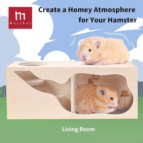 Marchul Magnetic Hamster Hideout Wooden House Chamber for Small Animals Pets Tunnel Exploring Toys for Dwarf Hamsters, Syrian, Gerbils, Hedgehogs, Rats, Mice (Living Room) - Image 3