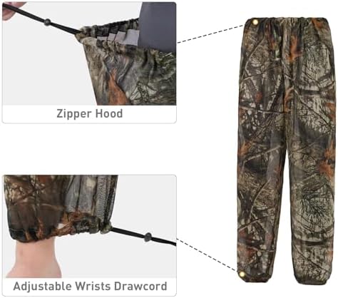 Person wearing Loogu camouflage mosquito net suit outdoors.
