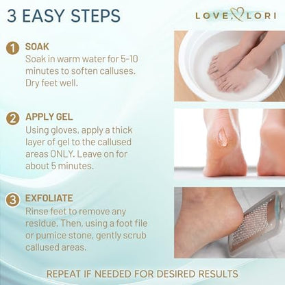 At home pedicure kit showing Love Lori callus remover and protective gloves
