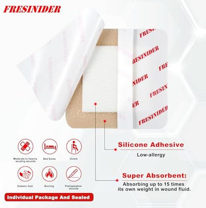 FRESINIDER medical grade silicone border bandage being applied to a clean skin surface