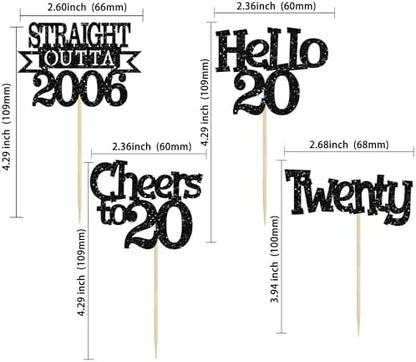 Straight Outta 2006 theme cupcake picks arranged on a premium dessert display stand.