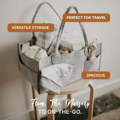 Parker Baby storage bin side view showing exterior pockets