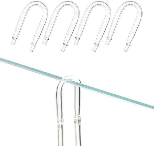 Transparent glass U-shape hose connector installed on the rim of a rimless fish tank.