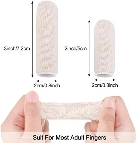 Two inch and three inch cotton finger protectors demonstrating elastic sizing options