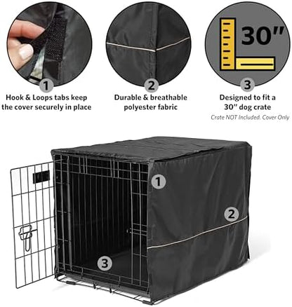 Machine washable black polyester pet privacy crate cover folded neatly.