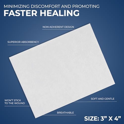 Individually wrapped 3x4 inch non adherent dressings for painless bandage removal
