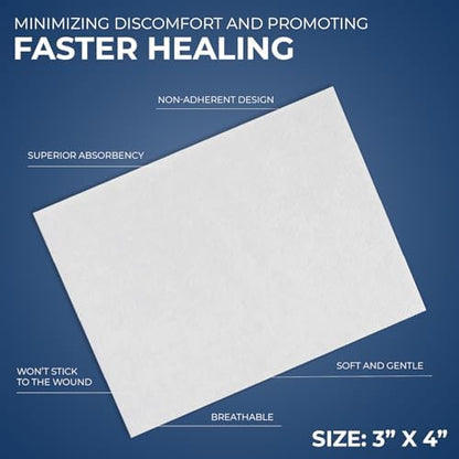 Individually wrapped 3x4 inch non adherent dressings for painless bandage removal
