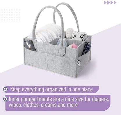 Close up of Mr. Pen grey felt diaper caddy showing durable construction