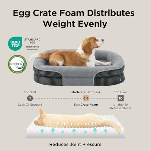 Bedsure Orthopedic Dog Beds Large Sized Dog - 360 degrees Oval Bolster Large Dogs Bed for Senior Dogs with Waterproof Washable Cover, Big Comfort Pet Sofa Couch with Ultra-Soft Fleece, Grey, 35" - Image 5