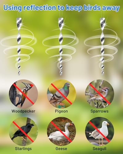 Humane pigeon and woodpecker deterrent setup with elastic ropes attached to porch railings