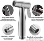 Brushed stainless steel bidet nozzle handle close up
